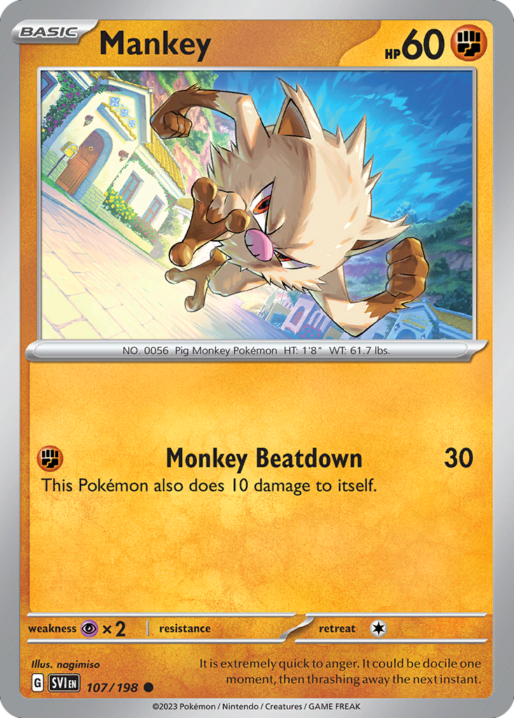 Mankey - 107/198 - Reverse Holofoil - NM - Common - Scarlet & Violet
