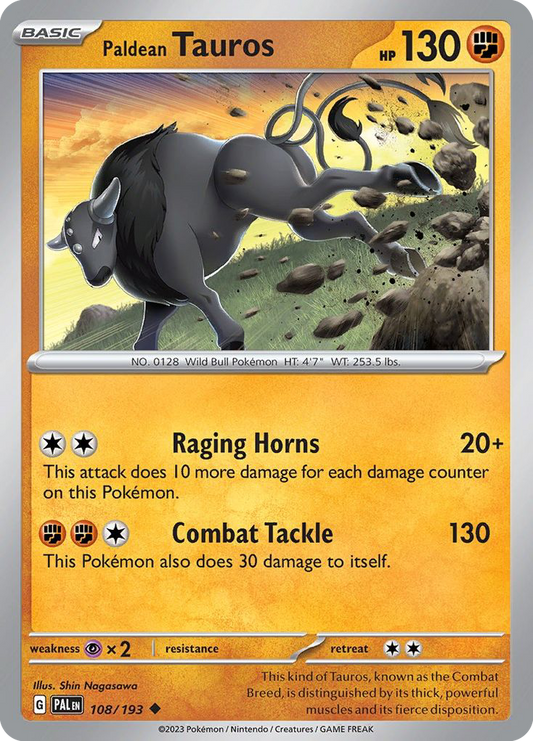 Paldean Tauros - 108/193 - Reverse Holofoil - NM - Uncommon - Paldea Evolved