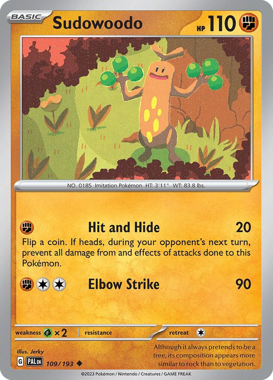 Sudowoodo - 109/193 - Reverse Holofoil - NM - Uncommon - Paldea Evolved