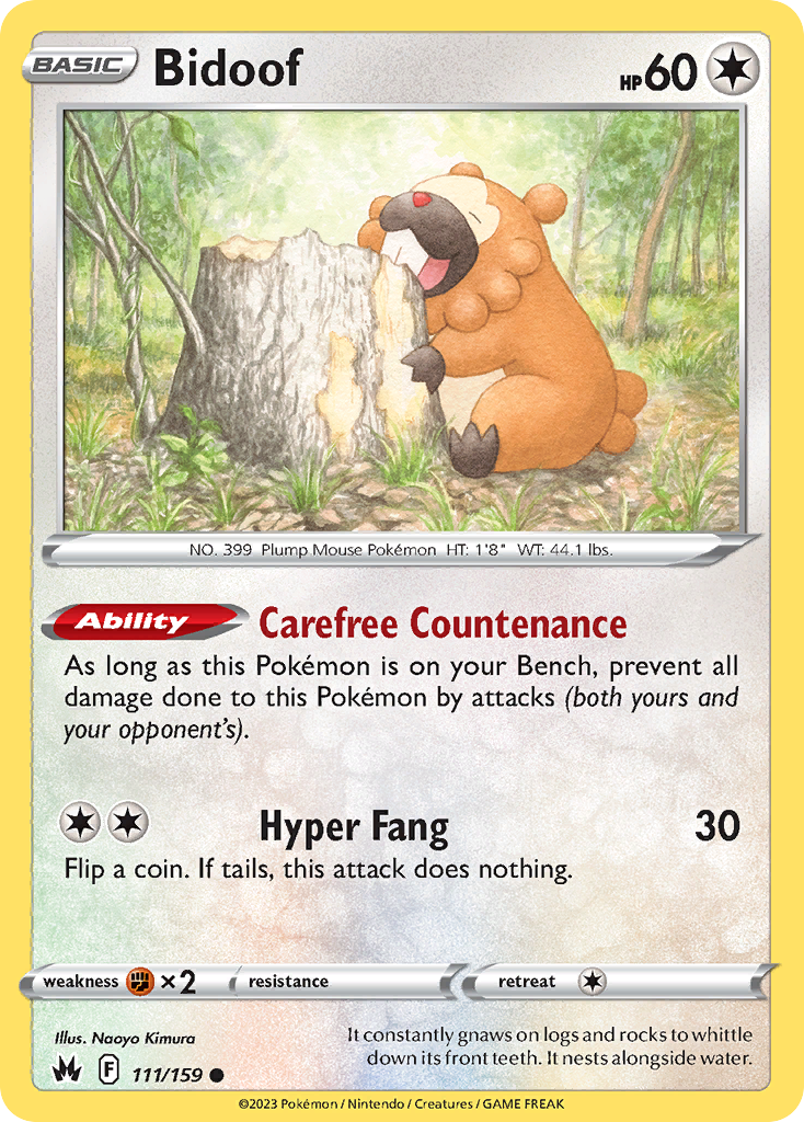 Bidoof - 111/159 - Normal - NM - Common - Crown Zenith