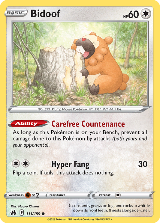 Bidoof - 111/159 - Normal - NM - Common - Crown Zenith