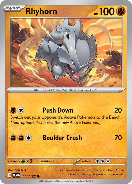 Rhyhorn - 111/165 - Reverse Holofoil - NM - Common - 151
