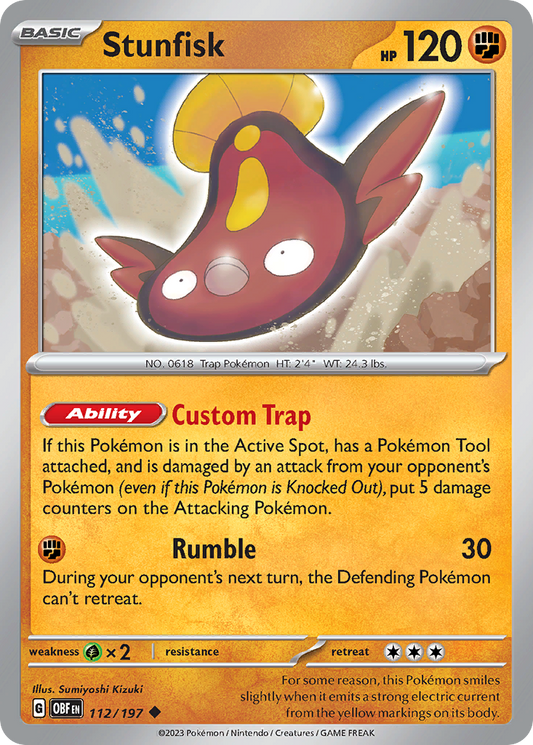 Stunfisk - 112/197 - Reverse Holofoil - NM - Uncommon - Obsidian Flames
