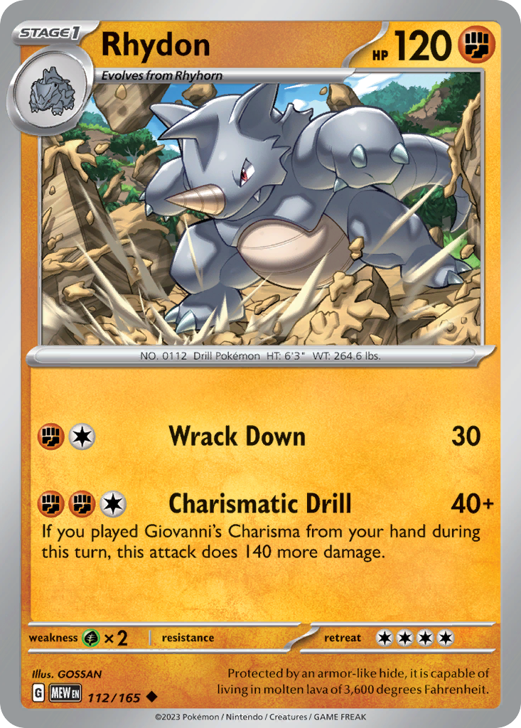 Rhydon - 112/165 - Reverse Holofoil - NM - Uncommon - 151