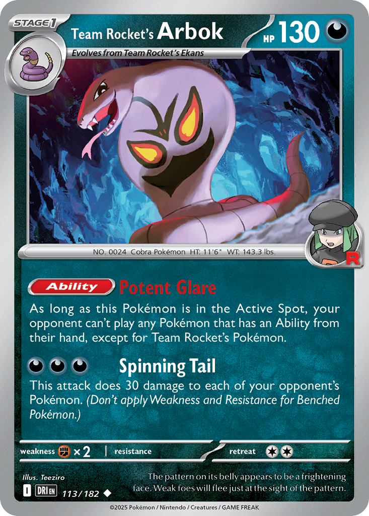 Team Rocket's Arbok - 113/182 - Normal - NM - Uncommon - Destined Rivals