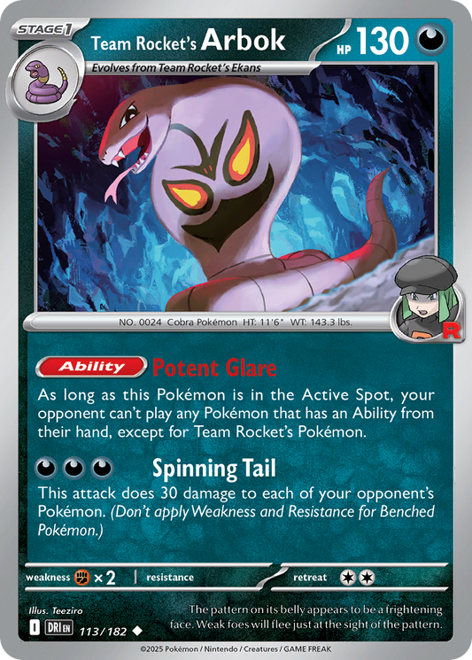Team Rocket's Arbok - 113/182 - Normal - NM - Uncommon - Destined Rivals
