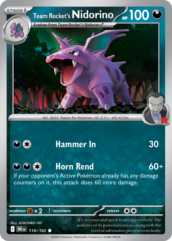 Team Rocket's Nidorino - 118/182 - Normal - NM - Common - Destined Rivals