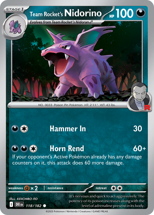 Team Rocket's Nidorino - 118/182 - Normal - NM - Common - Destined Rivals