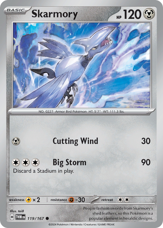 Skarmory - 119/167 - Reverse Holofoil - NM - Common - Twilight Masquerade