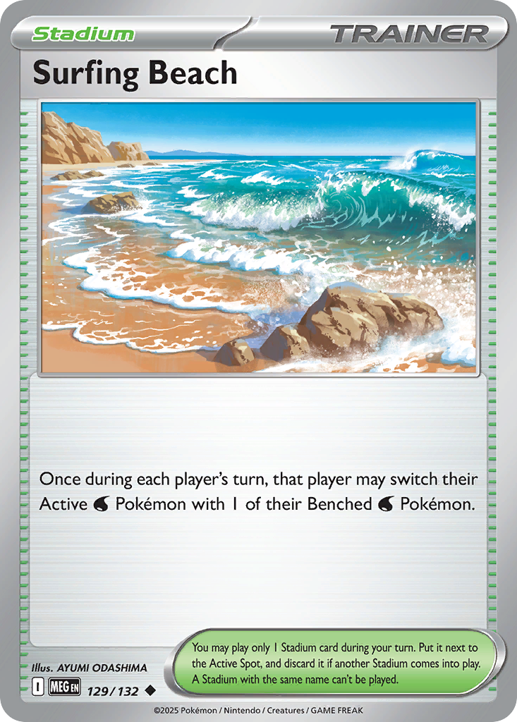Surfing Beach - 129/132 - Reverse Holofoil - NM - Uncommon - Mega Evolution
