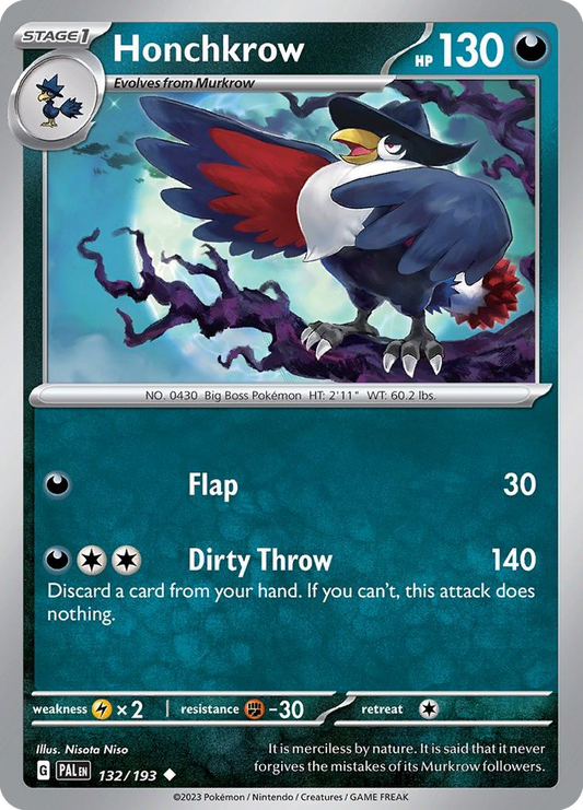 Honchkrow - 132/193 - Reverse Holofoil - NM - Uncommon - Paldea Evolved