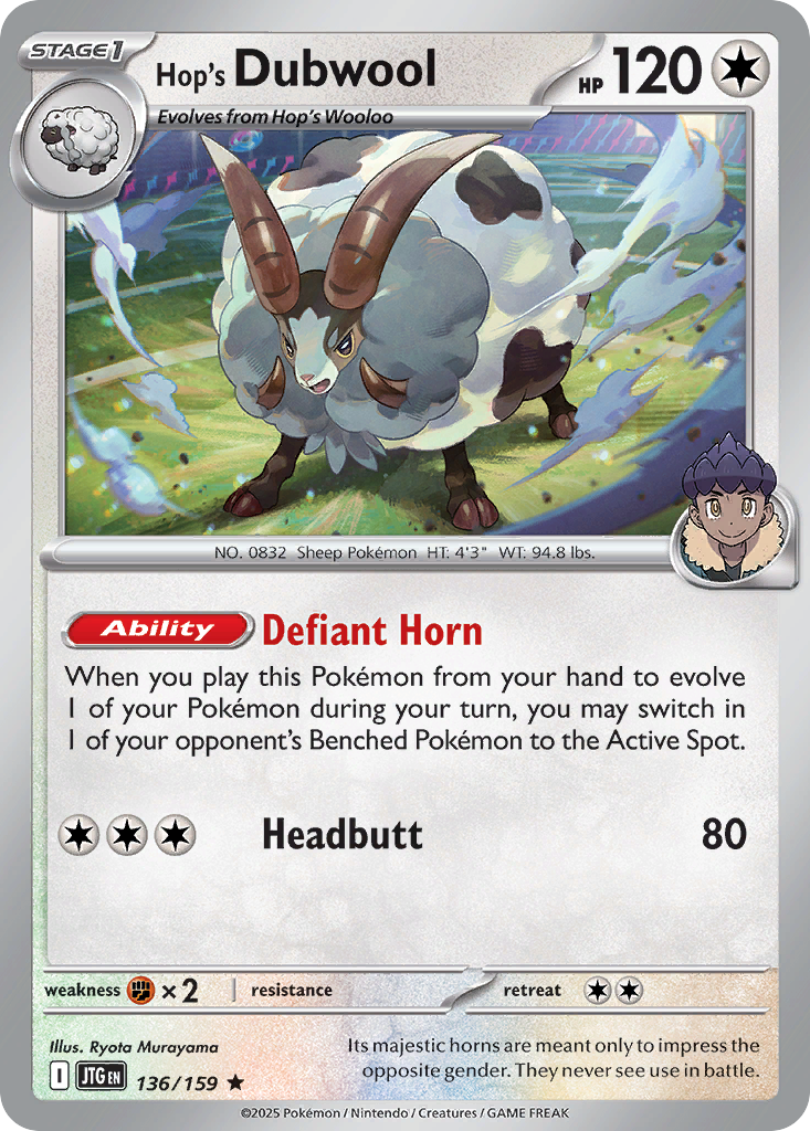 Hop's Dubwool - 136/159 - Holofoil - NM - Rare - Journey Together