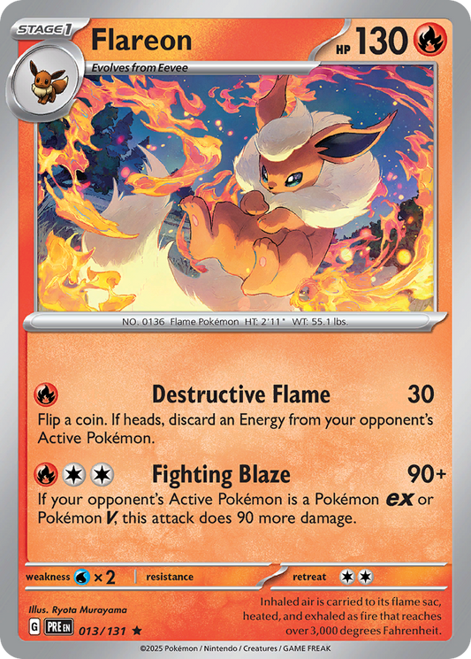 Flareon - 13/131 - Reverse Holofoil - NM - Rare - Prismatic Evolutions