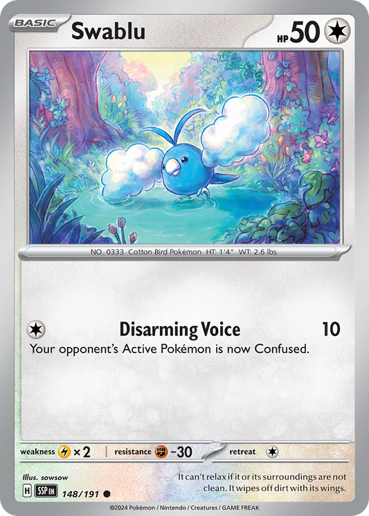 Swablu - 148/191 - Reverse Holofoil - NM - Common - Surging Sparks