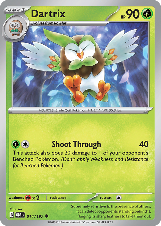 Dartrix - 14/197 - Normal - NM - Uncommon - Obsidian Flames
