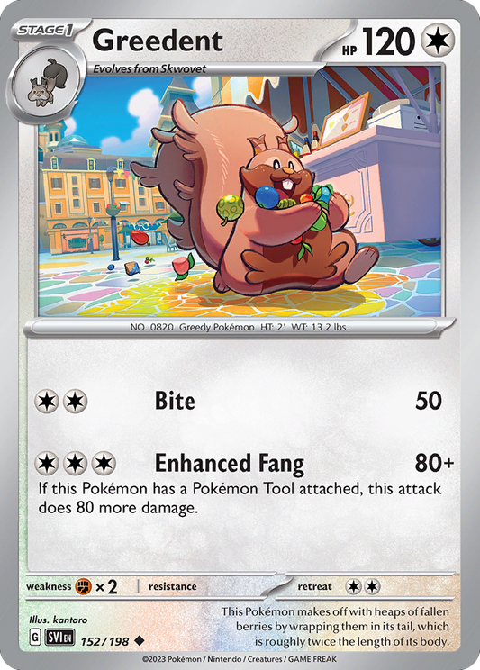 Greedent - 152/198 - Normal - NM - Uncommon - Scarlet & Violet