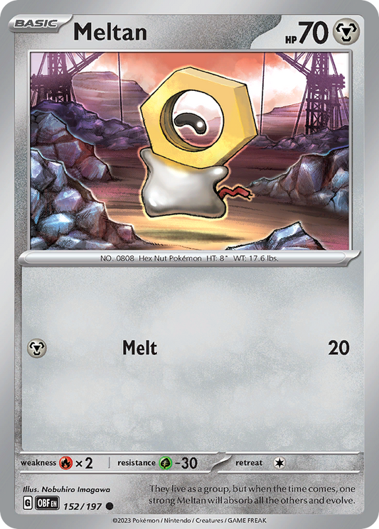 Meltan - 152/197 - Reverse Holofoil - NM - Common - Obsidian Flames