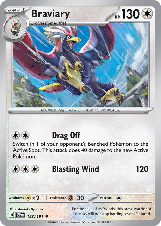 Braviary - 153/191 - Reverse Holofoil - NM - Uncommon - Surging Sparks