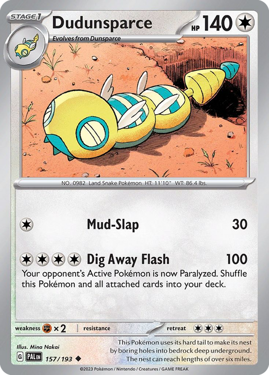 Dudunsparce - 157/193 - Reverse Holofoil - NM - Uncommon - Paldea Evolved