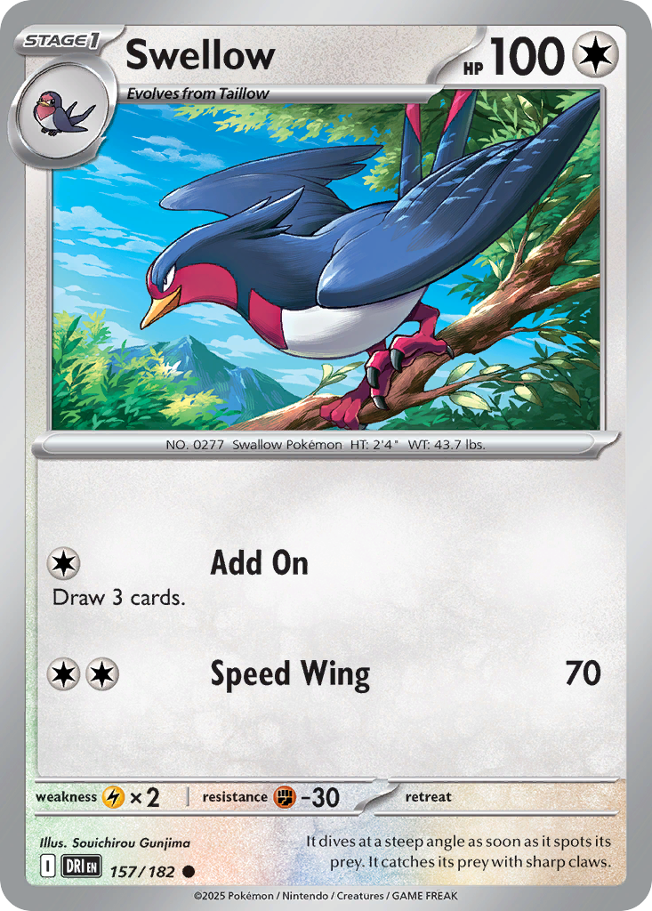 Swellow - 157/182 - Normal - NM - Common - Destined Rivals