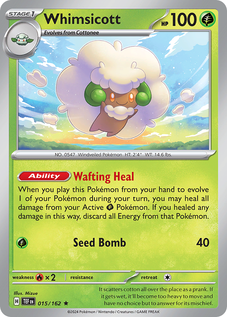 Whimsicott - 15/162 - Reverse Holofoil - NM - Rare - Temporal Forces