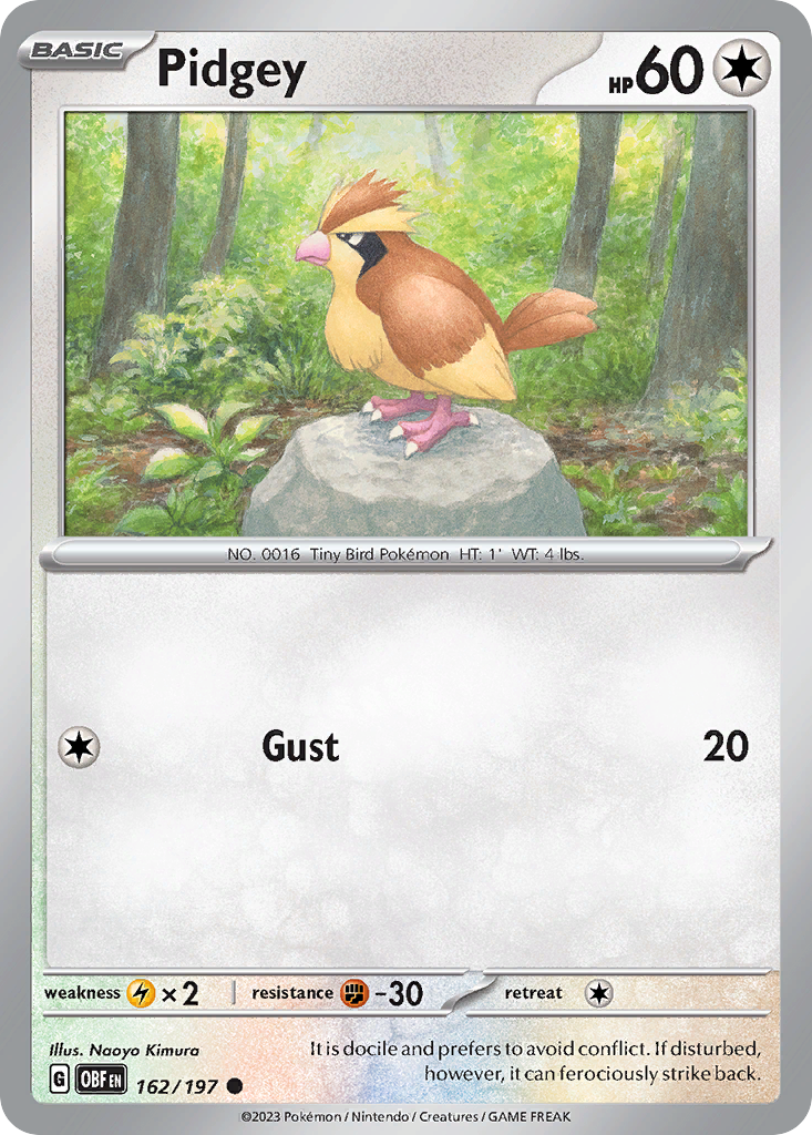 Pidgey - 162/197 - Reverse Holofoil - NM - Common - Obsidian Flames