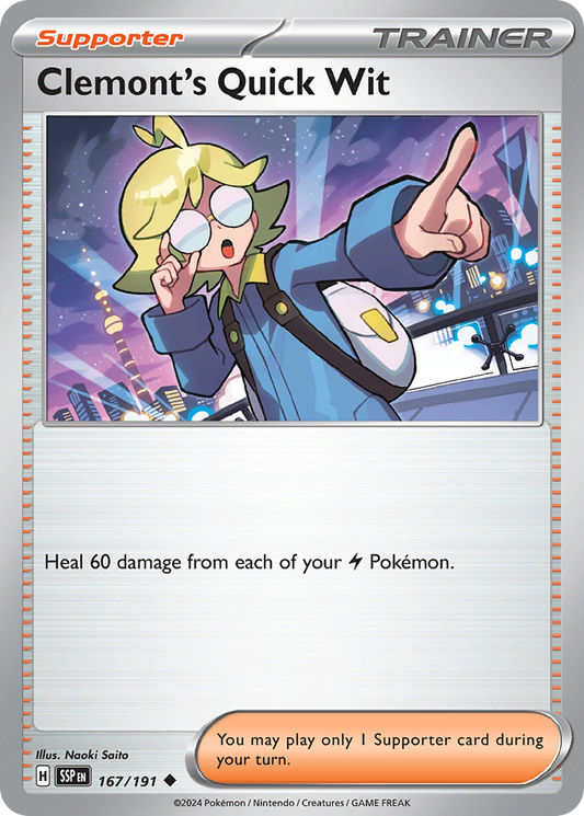 Clemont's Quick Wit - 167/191 - Reverse Holofoil - NM - Uncommon - Surging Sparks