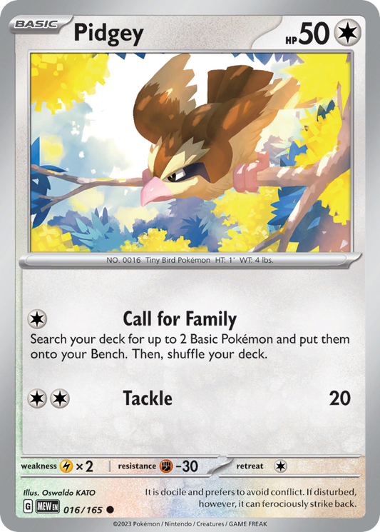Pidgey - 16/165 - Reverse Holofoil - NM - Common - 151