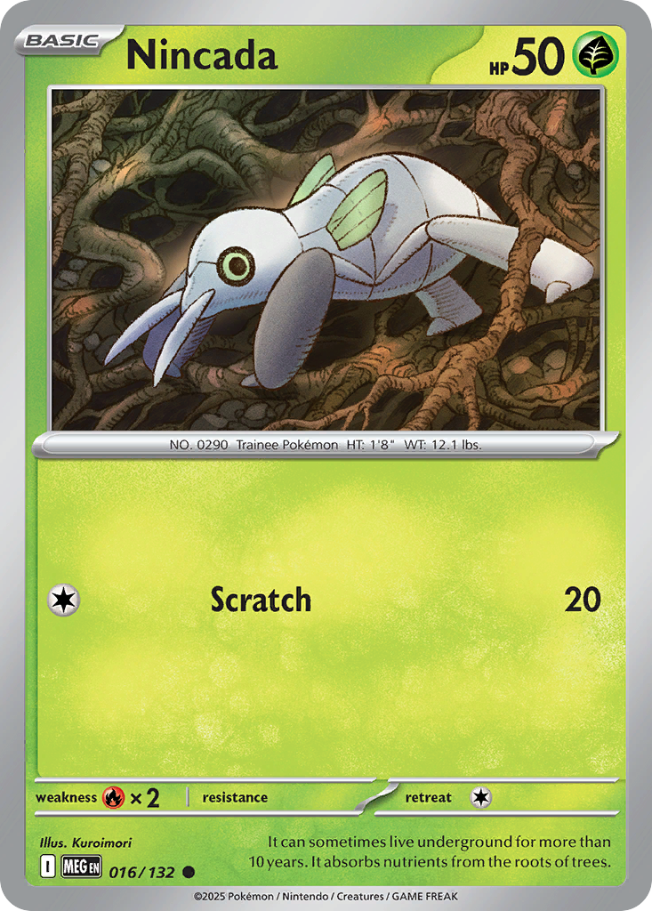 Nincada - 16/132 - Reverse Holofoil - NM - Common - Mega Evolution