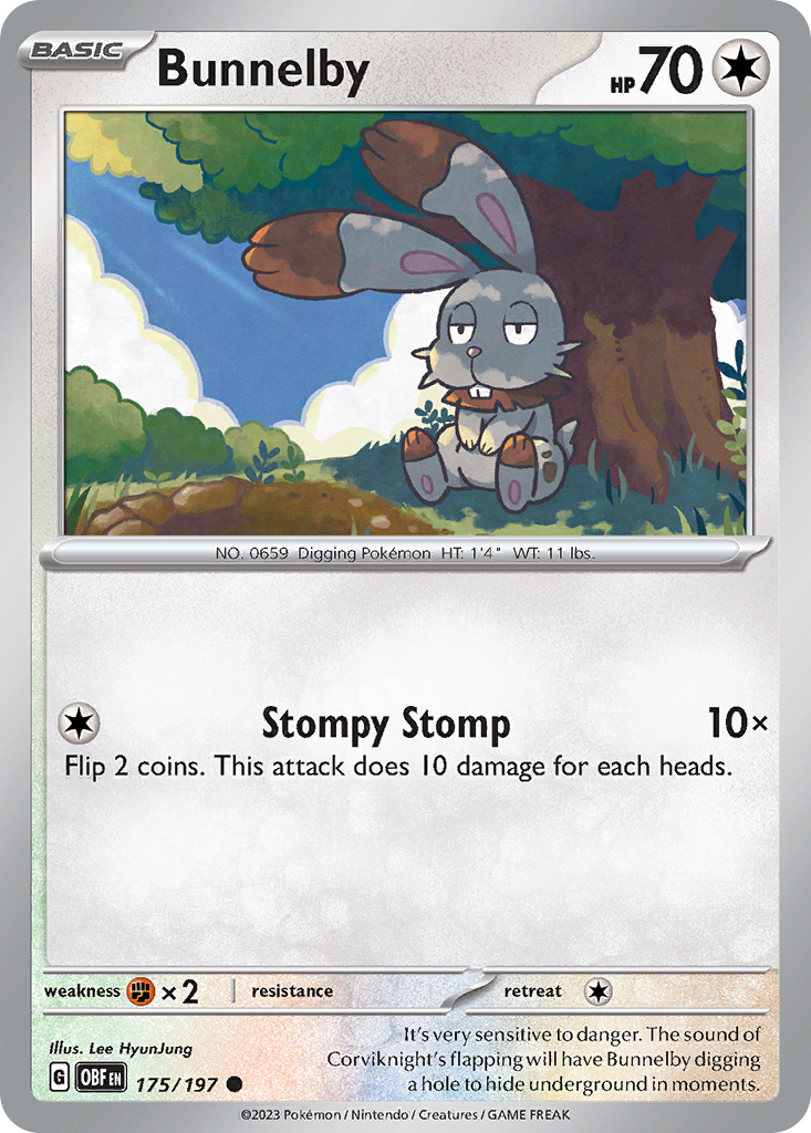 Bunnelby - 175/197 - Reverse Holofoil - NM - Common - Obsidian Flames
