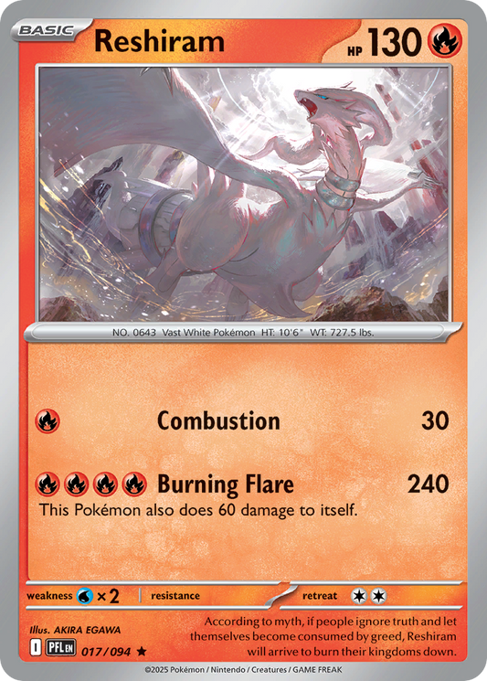Reshiram - 17/94 - Reverse Holofoil - NM - Rare - Phantasmal Flames