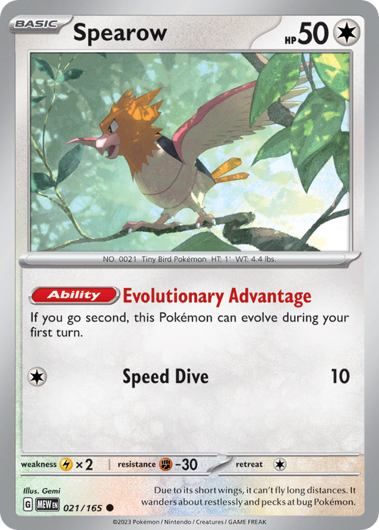 Spearow - 21/165 - Reverse Holofoil - NM - Common - 151