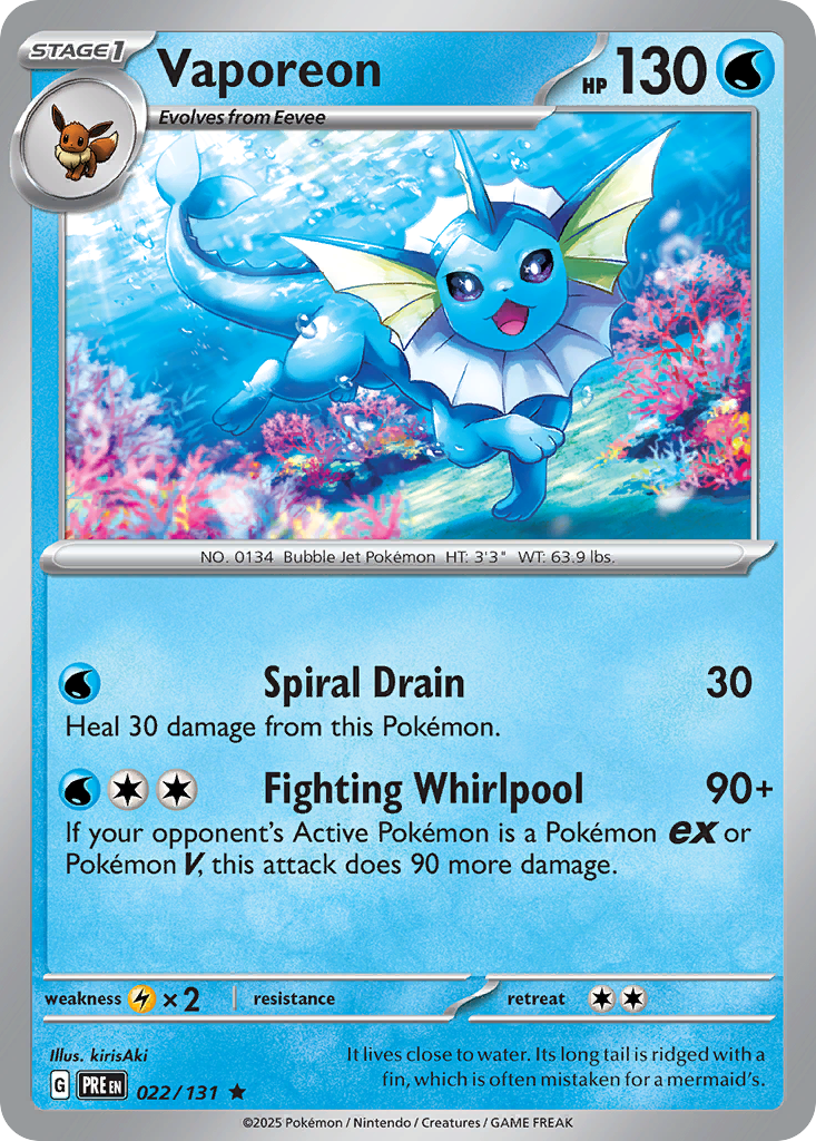 Vaporeon - 22/131 - Reverse Holofoil - NM - Rare - Prismatic Evolutions