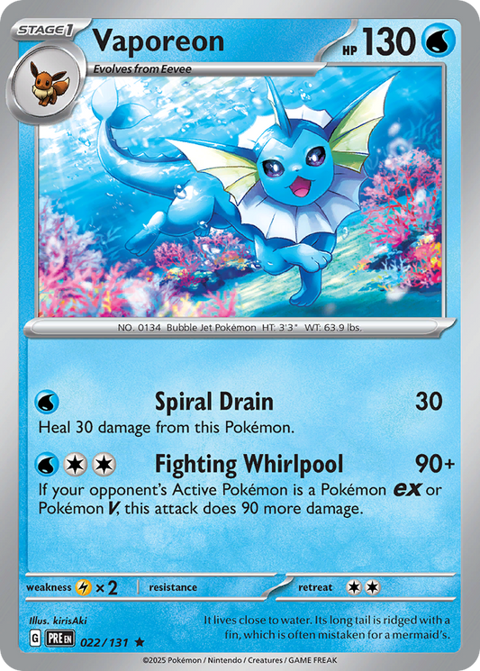Vaporeon - 22/131 - Reverse Holofoil - NM - Rare - Prismatic Evolutions