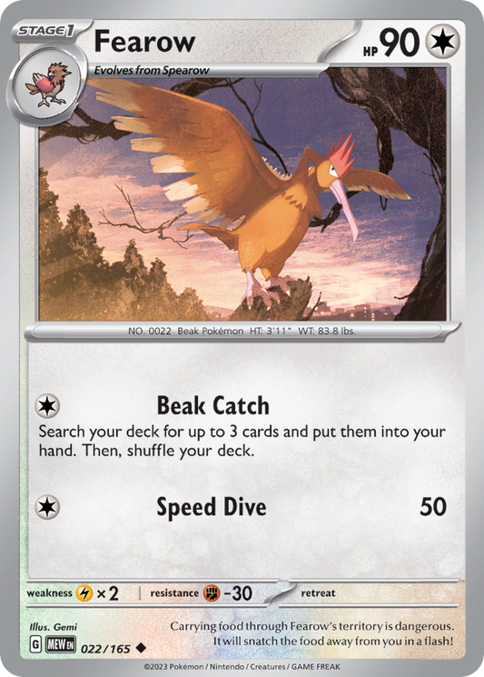 Fearow - 22/165 - Reverse Holofoil - NM - Uncommon - 151