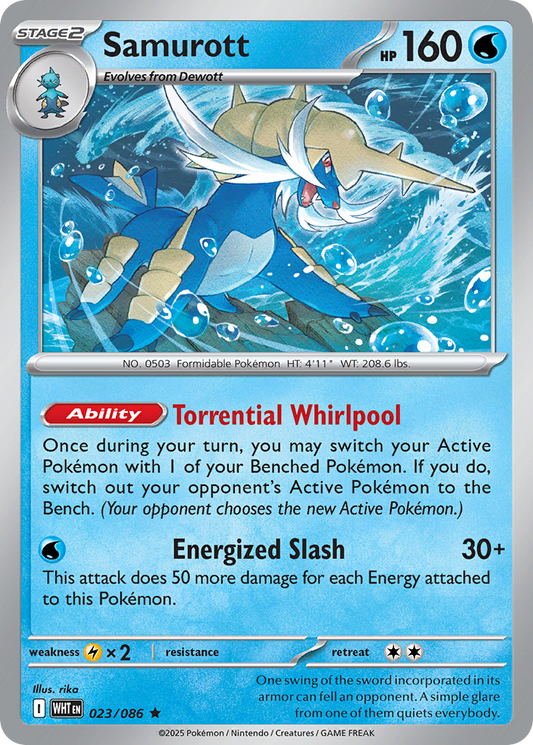 Samurott - 23/86 - Reverse Holofoil - NM - Rare - White Flare