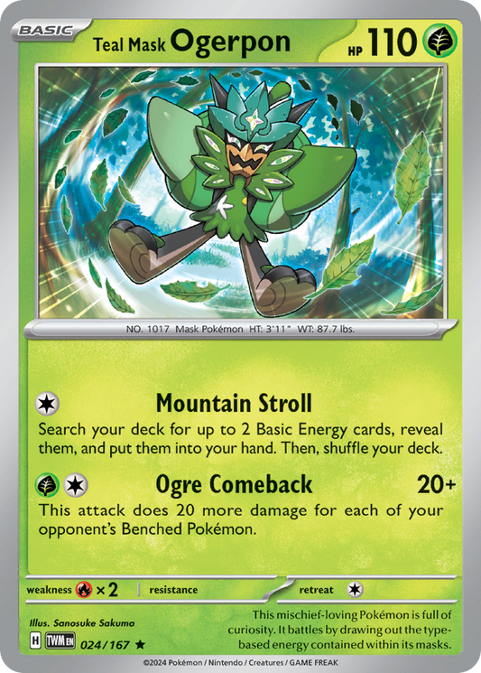 Teal Mask Ogerpon - 24/167 - Reverse Holofoil - NM - Rare - Twilight Masquerade