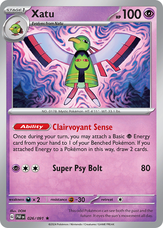 Xatu - 26/91 - Reverse Holofoil - NM - Rare - Paldean Fates