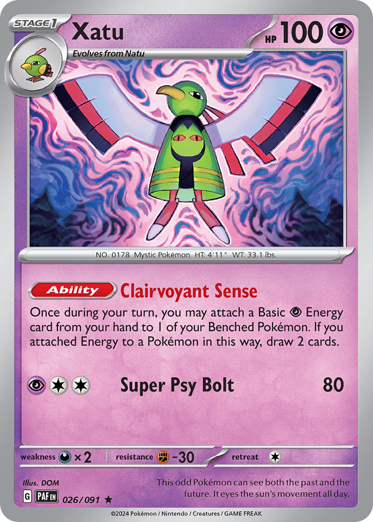 Xatu - 26/91 - Holofoil - NM - Rare - Paldean Fates
