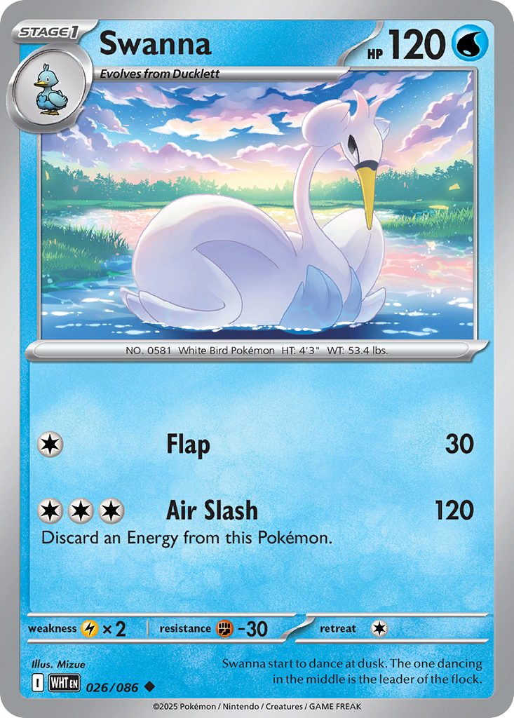 Swanna - 26/86 - Normal - NM - Uncommon - White Flare