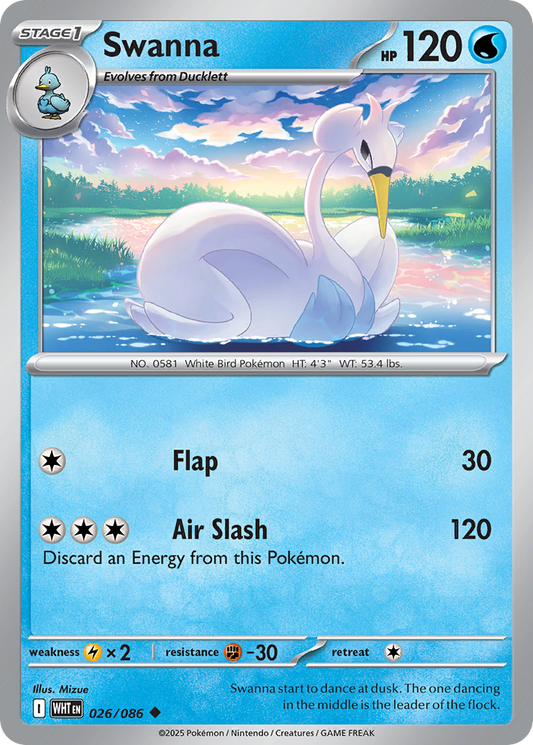 Swanna - 26/86 - Reverse Holofoil - NM - Uncommon - White Flare