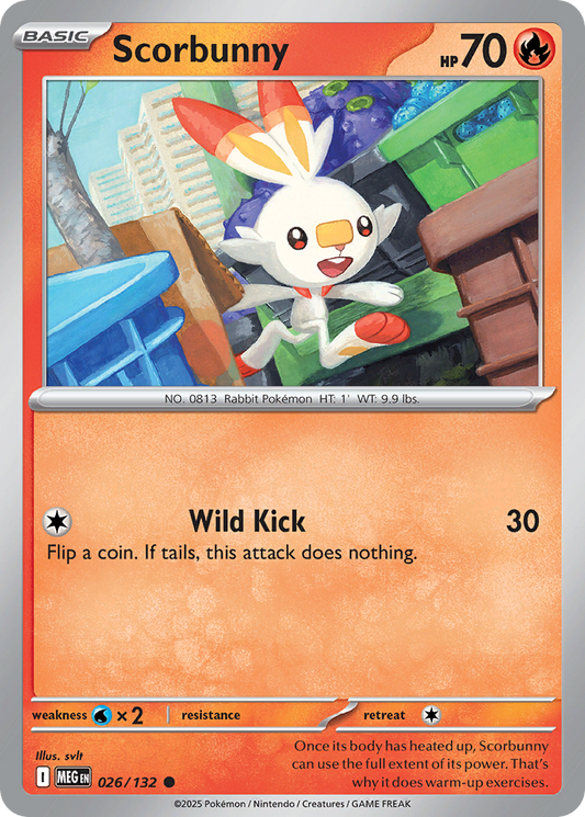 Scorbunny - 26/132 - Reverse Holofoil - NM - Common - Mega Evolution
