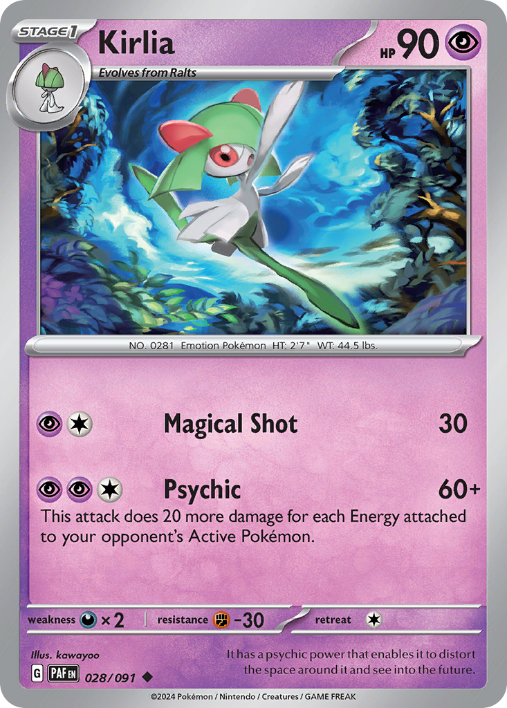 Kirlia - 28/91 - Reverse Holofoil - NM - Uncommon - Paldean Fates