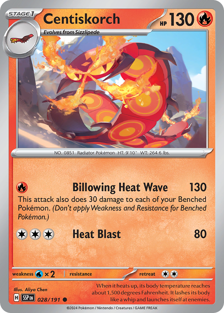 Centiskorch - 28/191 - Reverse Holofoil - NM - Common - Surging Sparks