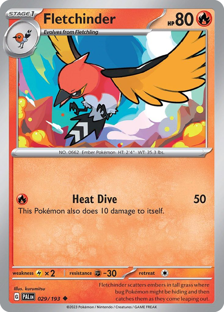 Fletchinder - 29/193 - Reverse Holofoil - NM - Uncommon - Paldea Evolved
