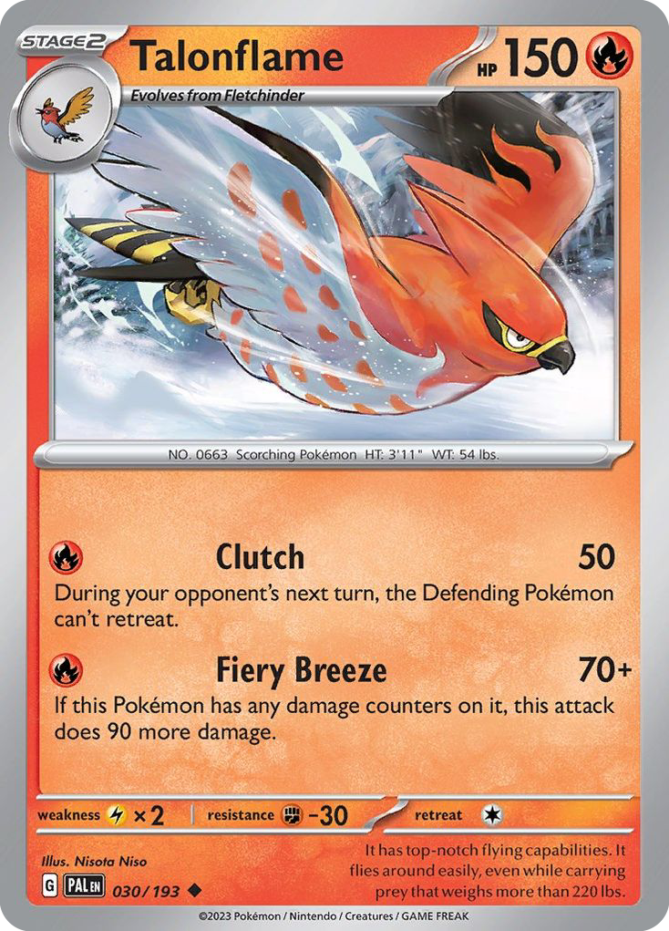 Talonflame - 30/193 - Reverse Holofoil - NM - Uncommon - Paldea Evolved