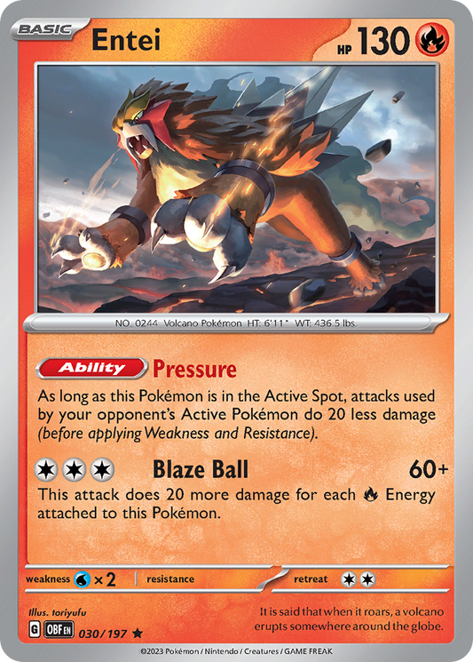 Entei - 30/197 - Holofoil - NM - Rare - Obsidian Flames