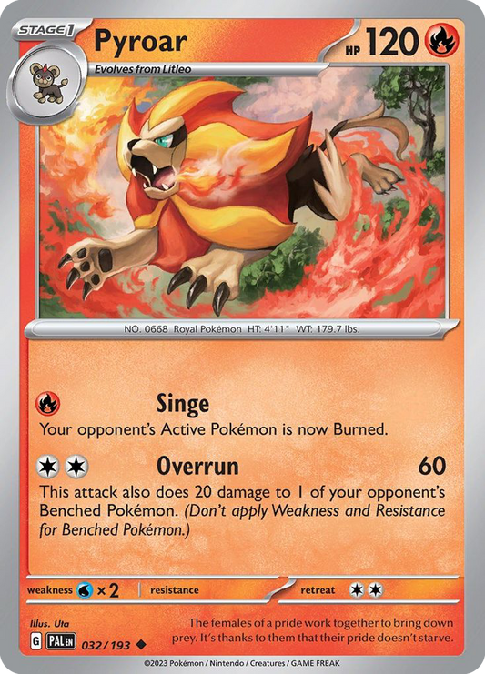 Pyroar - 32/193 - Reverse Holofoil - NM - Uncommon - Paldea Evolved