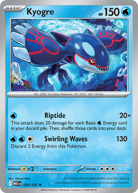 Kyogre - 34/132 - Holofoil - NM - Rare - Mega Evolution