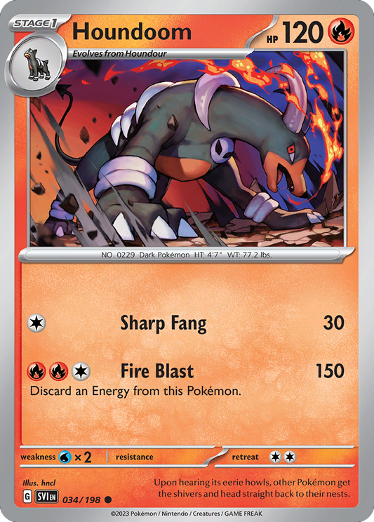 Houndoom - 34/198 - Reverse Holofoil - NM - Common - Scarlet & Violet